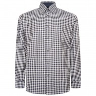 Camasa cu maneca lunga din bumbac 35% si polyester 65%  CASUAL GINGHAM CHECK CAROURI ALB - ALBASTRE - 2XL 3XL 4XL 5XL 6XL 7XL