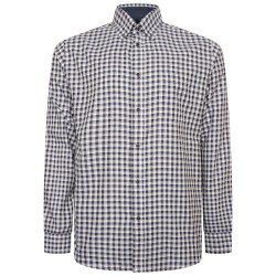Camasa cu maneca lunga din bumbac 35% si polyester 65%  CASUAL GINGHAM CHECK CAROURI ALB - ALBASTRE - 2XL 3XL 4XL 5XL 6XL 7XL