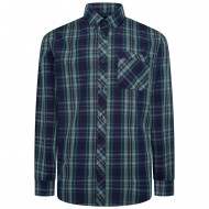 Camasa cu maneca lunga din bumbac 100% cu linii verzi bleumarin-CASUAL CHECK   - 2XL 3XL 4XL 5XL 6XL 7XL
