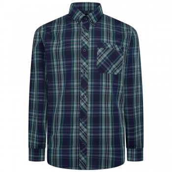 Camasa cu maneca lunga din bumbac 100% cu linii verzi bleumarin-CASUAL CHECK   - 2XL 3XL 4XL 5XL 6XL 7XL