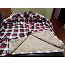CAMASA CU MANECA LUNGA, IMBLANITA -SHERPA LINED - din bumbac cu blanita din polyester, carouri rosu cu alb - 2XL 3XL 4XL 5XL 