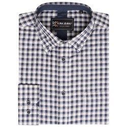 Camasa cu maneca lunga din bumbac 35% si polyester 65%  CASUAL GINGHAM CHECK CAROURI ALB - ALBASTRE - 2XL 3XL 4XL 5XL 6XL 7XL