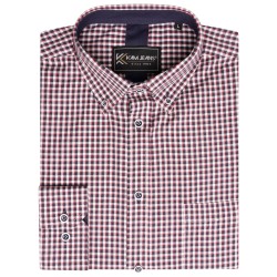 Camasa cu maneca lunga din bumbac 35% si polyester 65%  CASUAL GINGHAM CHECK CAROURI ALB – ROSII - BLEUMARIN - 2XL 3XL 4XL 5XL 6XL 7XL
