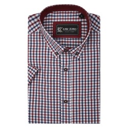 Camasa cu maneca scurta din bumbac 60% si polyester 40% CLASSIC GINGHAM GRENA - 2XL 3XL 4XL 5XL 6XL 7XL